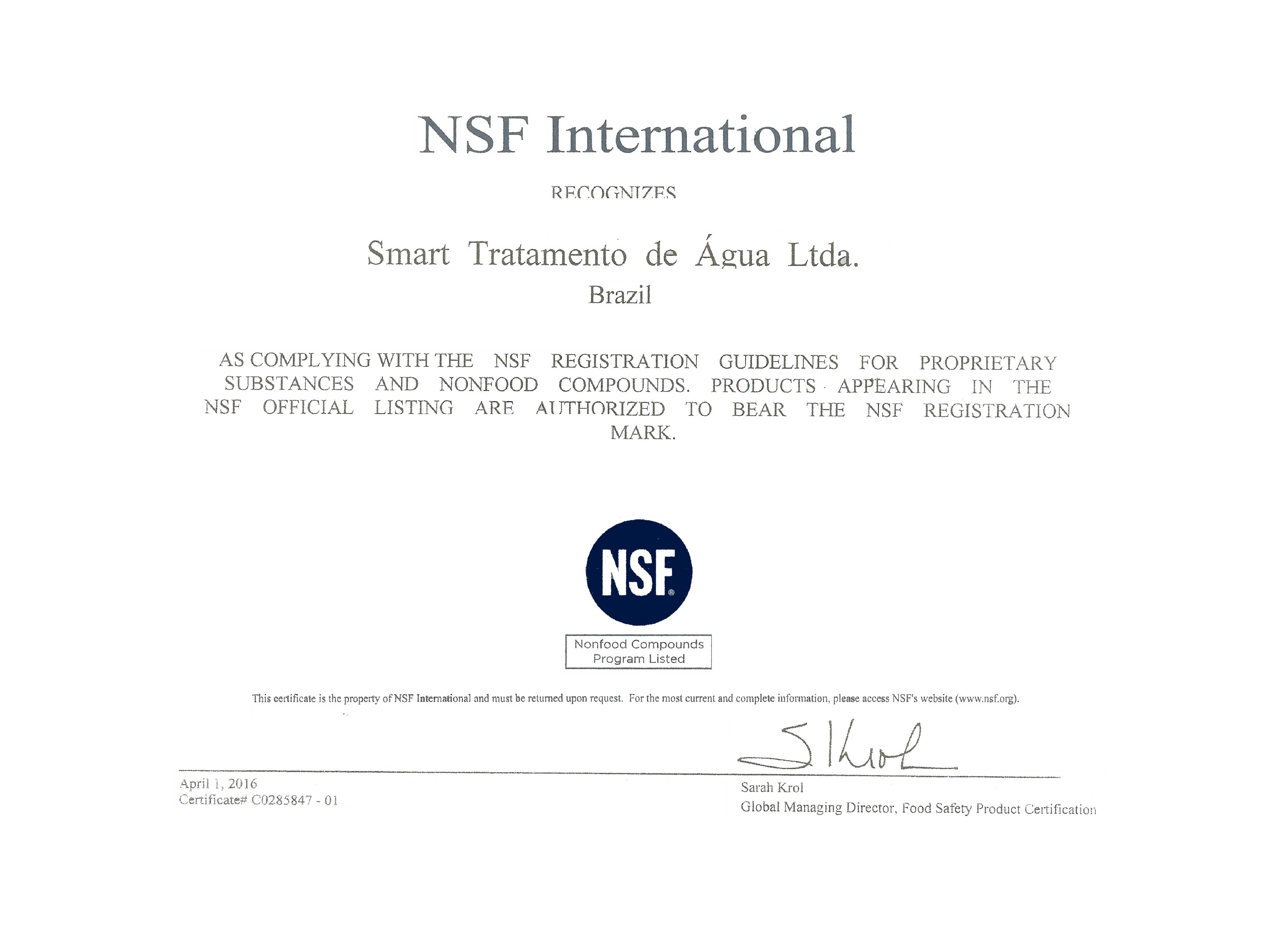Certificado NSF International